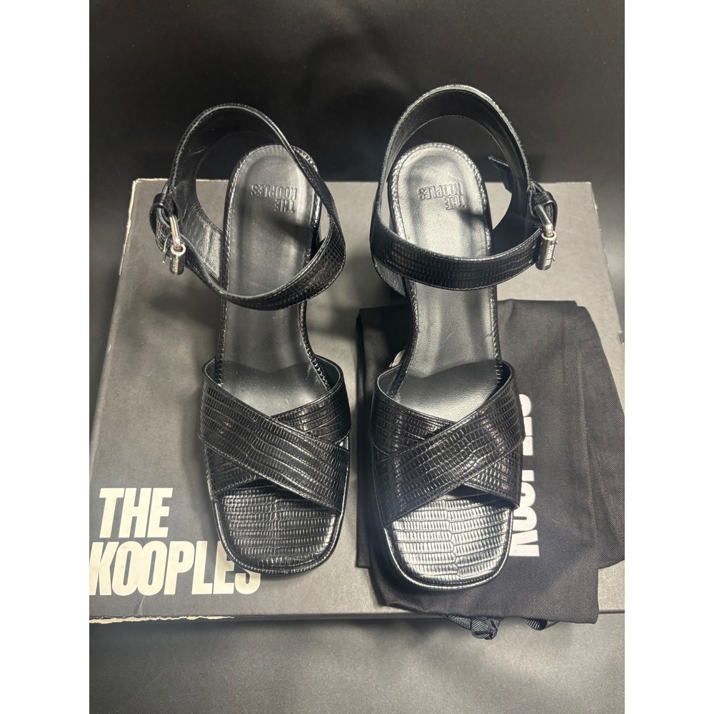 The Kooples NIB Lizard Effect Leather Heel SandalsBlack FR 38/ US 7 MSRP $435 - Picture 3 of 10